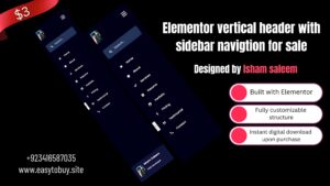 Elementor vertical header with sidebar navigtion for sale